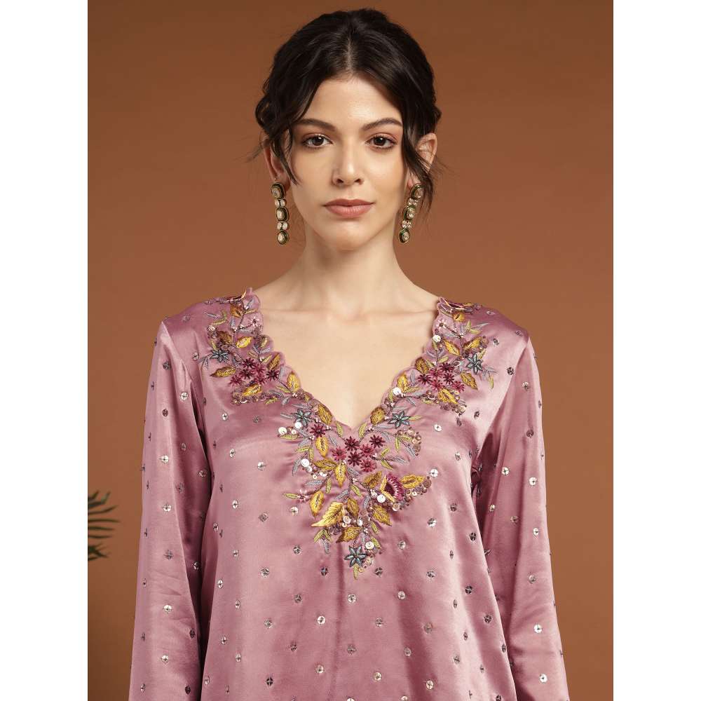 RIRASA Jayantah Satin Pastel Pink Kurta with Pants (Set of 2)