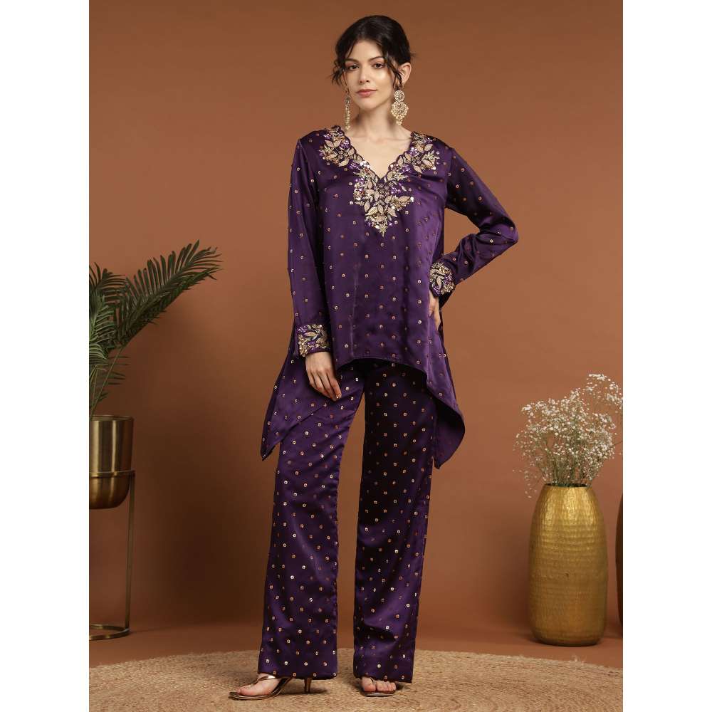 RIRASA Ajayan Satin Purple Kurta with Pants (Set of 2)
