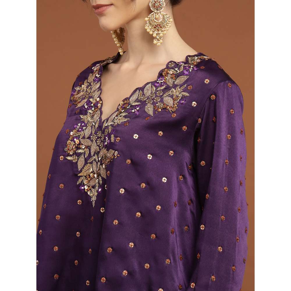 RIRASA Ajayan Satin Purple Kurta with Pants (Set of 2)