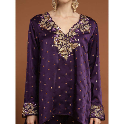 RIRASA Ajayan Satin Purple Kurta with Pants (Set of 2)