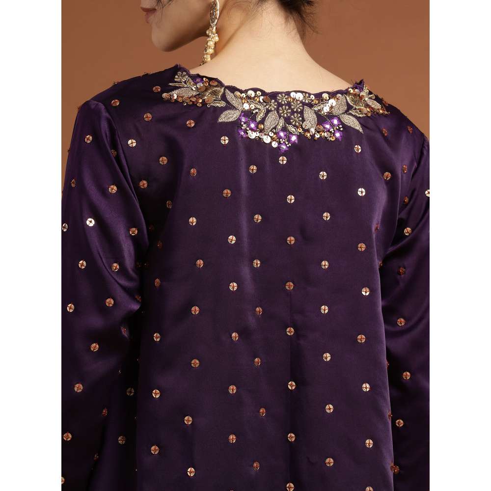 RIRASA Ajayan Satin Purple Kurta with Pants (Set of 2)