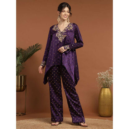 RIRASA Ajayan Satin Purple Kurta with Pants (Set of 2)