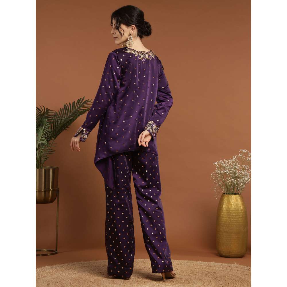 RIRASA Ajayan Satin Purple Kurta with Pants (Set of 2)