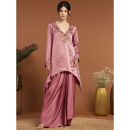 RIRASA Ananta Satin Pastel Pink Kurta with Drape Skirt (Set of 2)