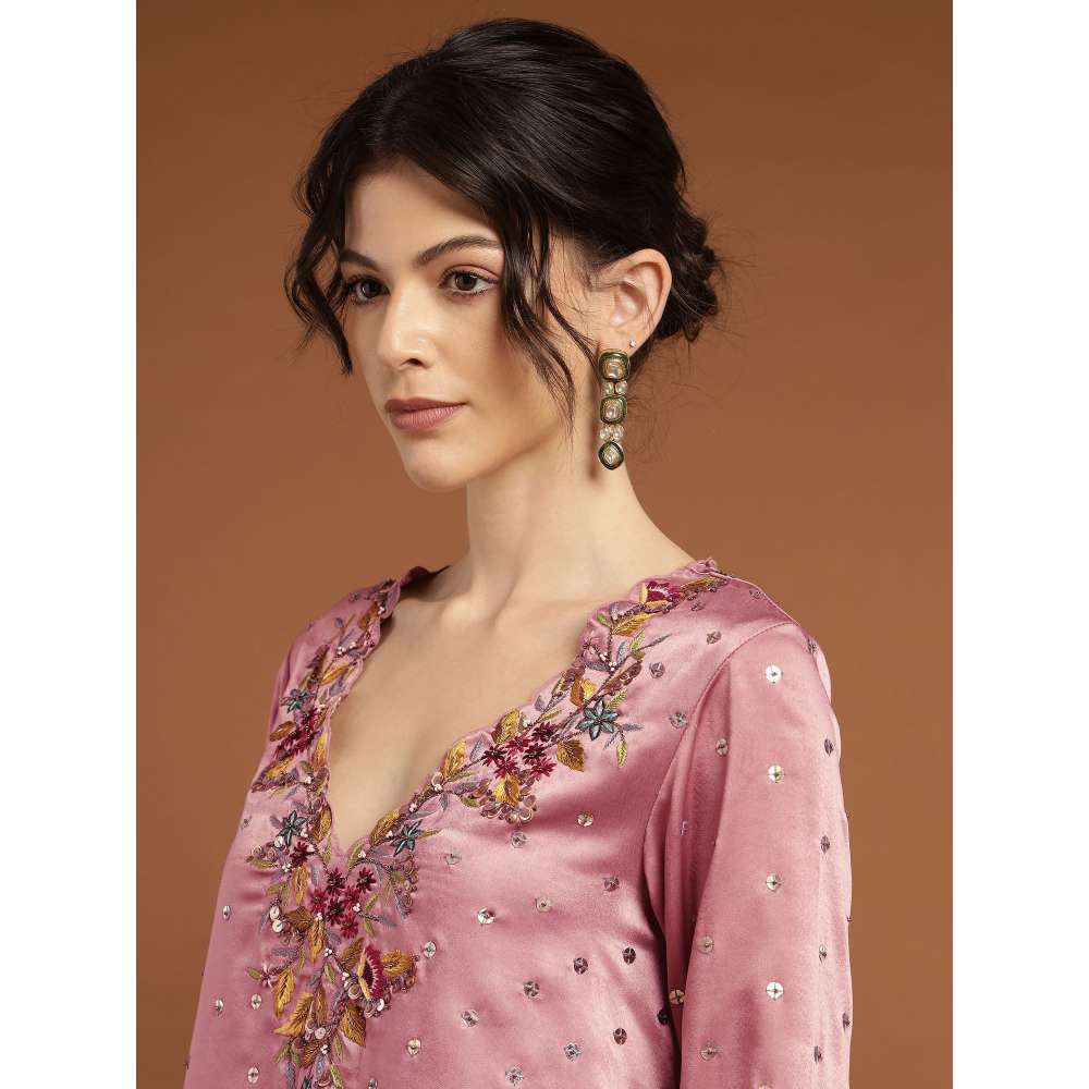 RIRASA Ananta Satin Pastel Pink Kurta with Drape Skirt (Set of 2)