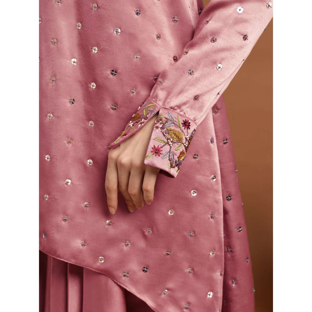 RIRASA Ananta Satin Pastel Pink Kurta with Drape Skirt (Set of 2)