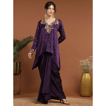 RIRASA Anant Satin Purple Kurta with Drape Skirt (Set of 2)