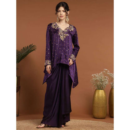 RIRASA Anant Satin Purple Kurta with Drape Skirt (Set of 2)