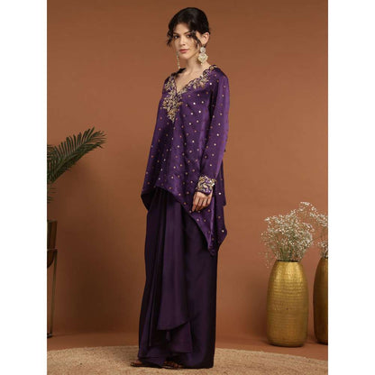 RIRASA Anant Satin Purple Kurta with Drape Skirt (Set of 2)