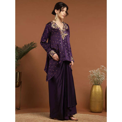RIRASA Anant Satin Purple Kurta with Drape Skirt (Set of 2)