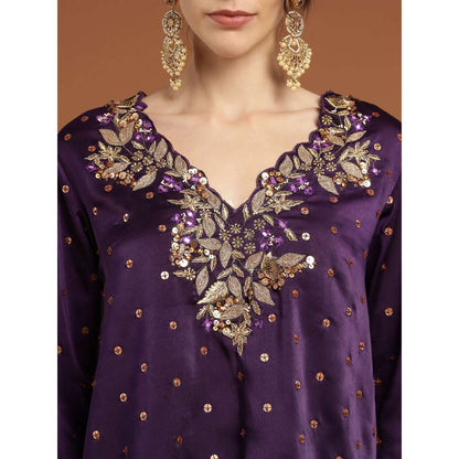 RIRASA Anant Satin Purple Kurta with Drape Skirt (Set of 2)