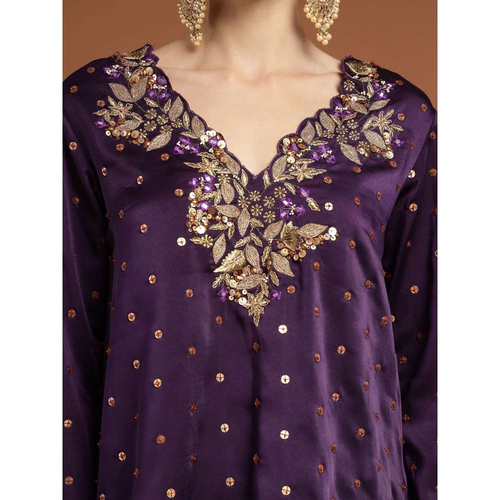 RIRASA Anant Satin Purple Kurta with Drape Skirt (Set of 2)