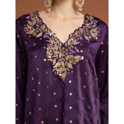 RIRASA Anant Satin Purple Kurta with Drape Skirt (Set of 2)