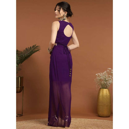 RIRASA Aadhidev Georgette Purple Dress with Belt (Set of 2)