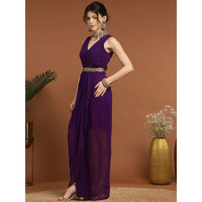RIRASA Aadhidev Georgette Purple Dress with Belt (Set of 2)