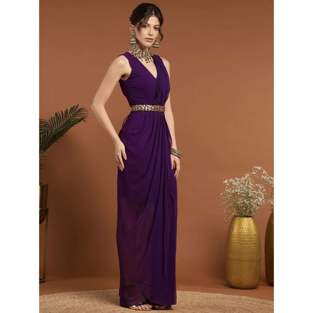 RIRASA Aadhidev Georgette Purple Dress with Belt (Set of 2)