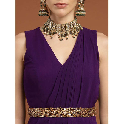 RIRASA Aadhidev Georgette Purple Dress with Belt (Set of 2)