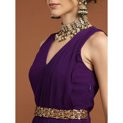 RIRASA Aadhidev Georgette Purple Dress with Belt (Set of 2)