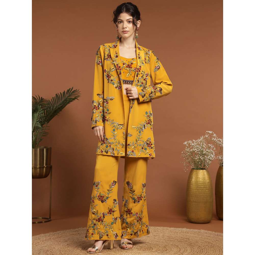 RIRASA Draven Crepe Mustard Bustier with Pants and Jacket (Set of 3)