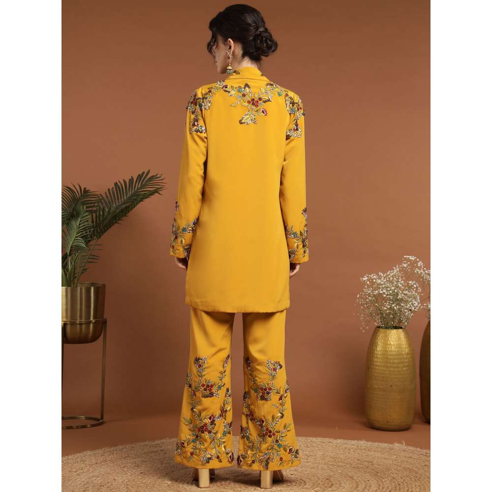 RIRASA Draven Crepe Mustard Bustier with Pants and Jacket (Set of 3)