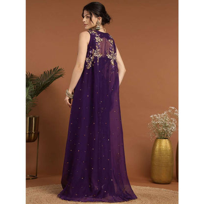 RIRASA Anjana Organza Purple Dress with Belt and Cape (Set of 3)