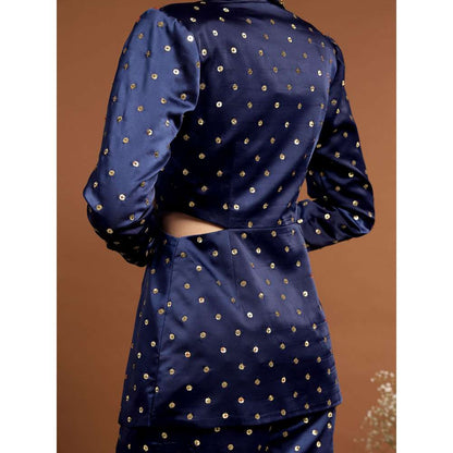 RIRASA Madhava Satin Royal Blue Bustier with Pants and Jacket (Set of 3)