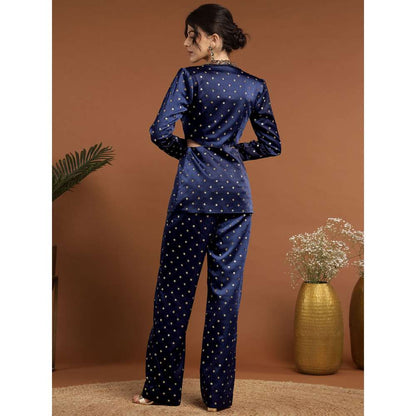 RIRASA Madhava Satin Royal Blue Bustier with Pants and Jacket (Set of 3)