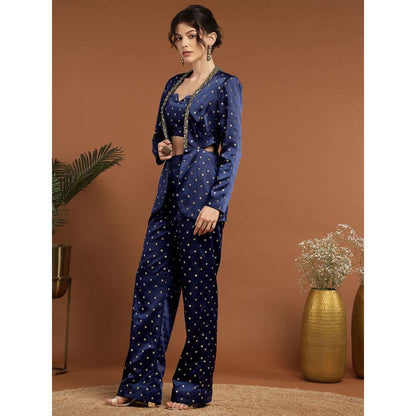 RIRASA Madhava Satin Royal Blue Bustier with Pants and Jacket (Set of 3)