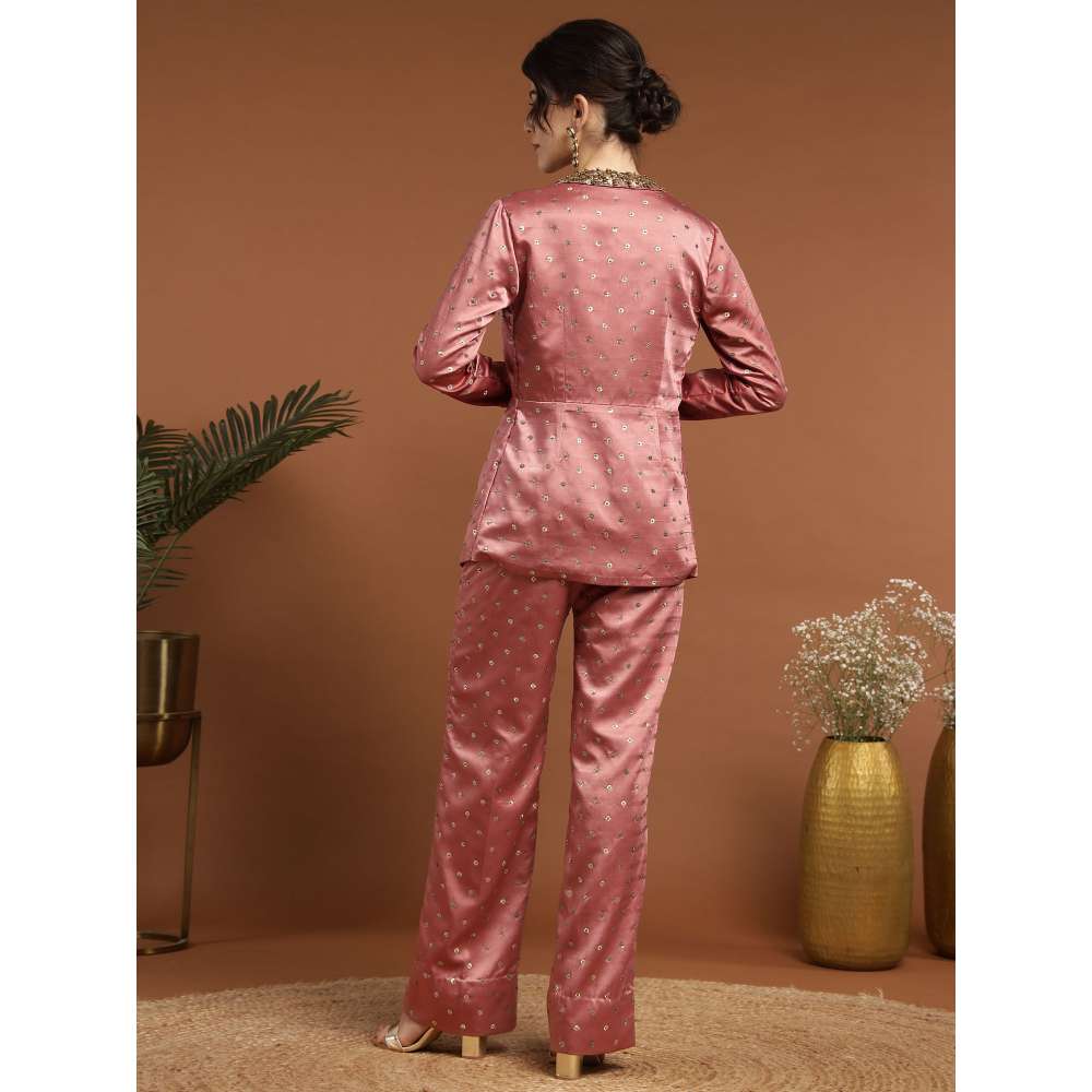 RIRASA Sarujana Satin Pink Bustier with Pants and Jacket (Set of 3)