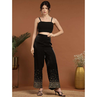 RIRASA Keshava Shimmer Organza Black Ghungaroo Bralette with Pant, Bustier and Cape (Set of 4)