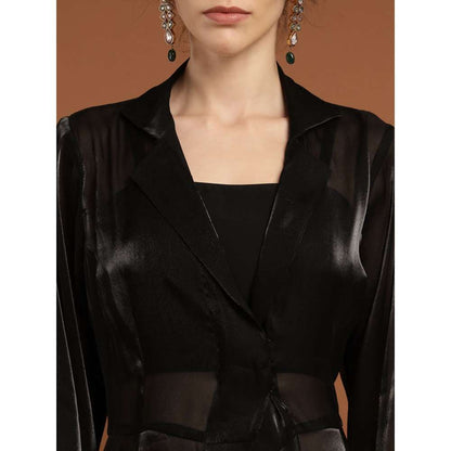 RIRASA Keshava Shimmer Organza Black Ghungaroo Bralette with Pant, Bustier and Cape (Set of 4)