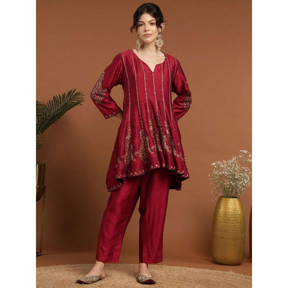 RIRASA Shyama Sundara Silk Blend Red Kurta with Pants (Set of 2)