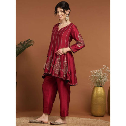 RIRASA Shyama Sundara Silk Blend Red Kurta with Pants (Set of 2)