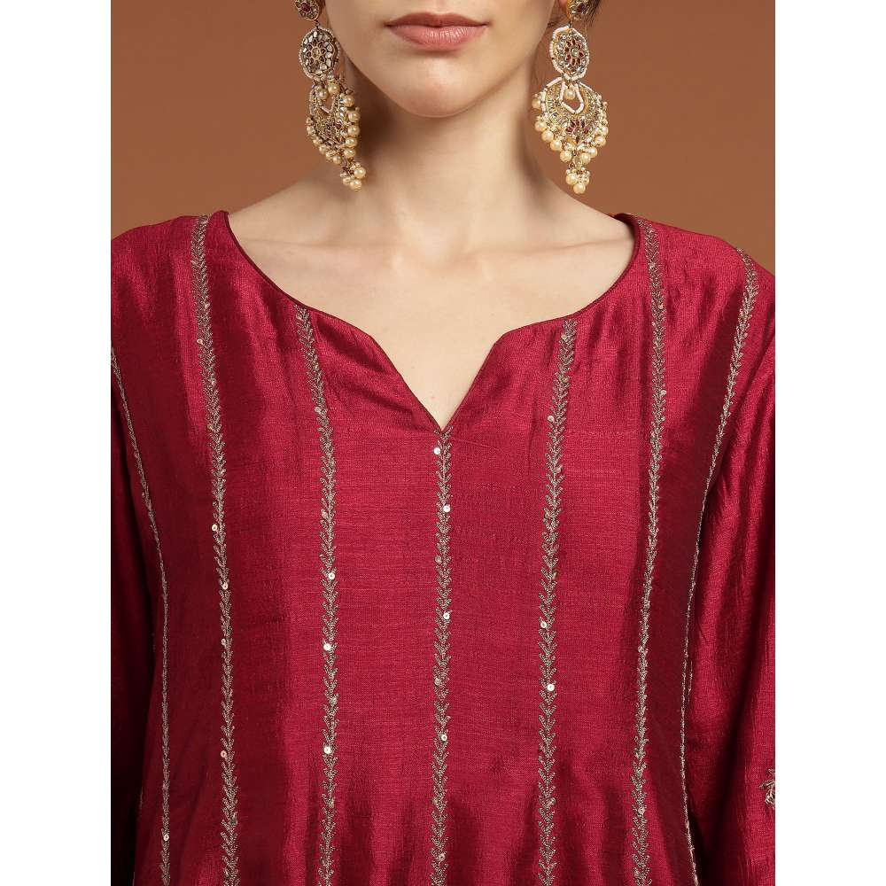 RIRASA Shyama Sundara Silk Blend Red Kurta with Pants (Set of 2)