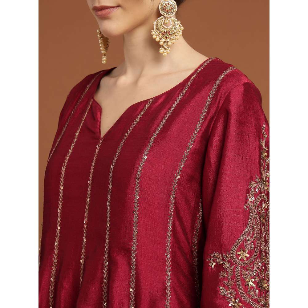 RIRASA Shyama Sundara Silk Blend Red Kurta with Pants (Set of 2)