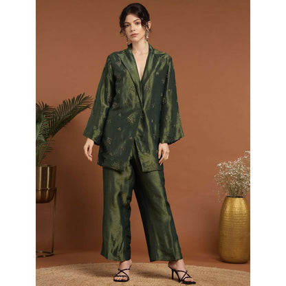 RIRASA Adbhuta Tissue Green Bustier with Pants and Jacket (Set of 3)