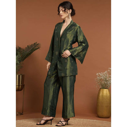 RIRASA Adbhuta Tissue Green Bustier with Pants and Jacket (Set of 3)