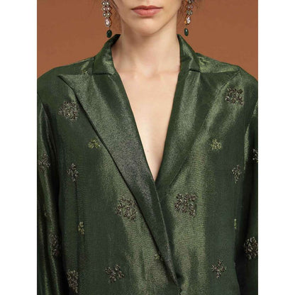 RIRASA Adbhuta Tissue Green Bustier with Pants and Jacket (Set of 3)