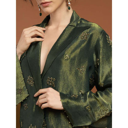 RIRASA Adbhuta Tissue Green Bustier with Pants and Jacket (Set of 3)