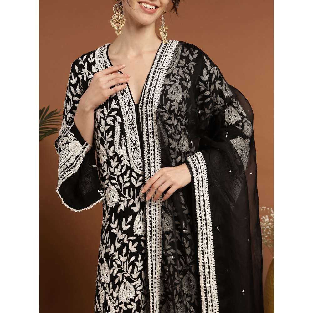 RIRASA Vrisha Georgette Black Kurta with Pant and Dupatta (Set of 3)