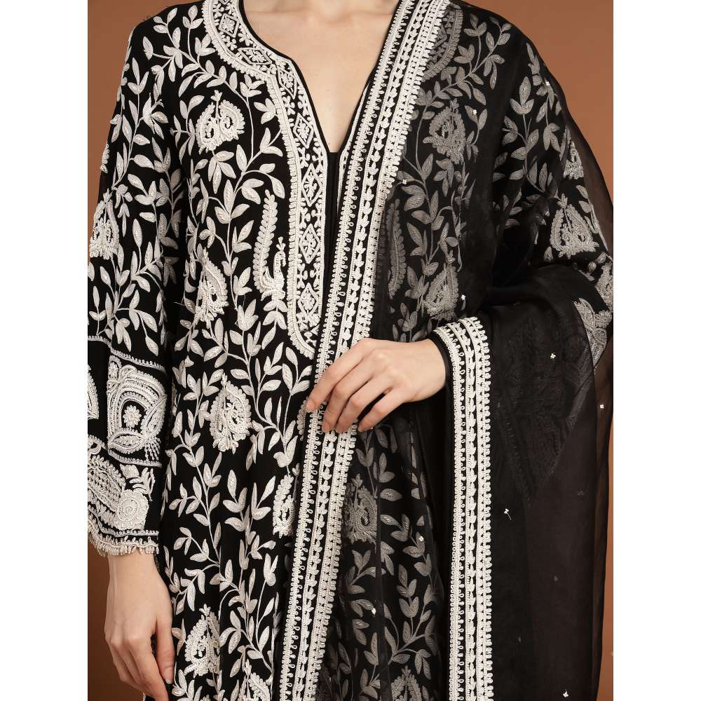 RIRASA Vrisha Georgette Black Kurta with Pant and Dupatta (Set of 3)