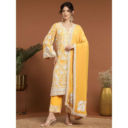 RIRASA Mohish Georgette Yellow Kurta with Pant and Dupatta (Set of 3)