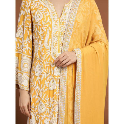 RIRASA Mohish Georgette Yellow Kurta with Pant and Dupatta (Set of 3)