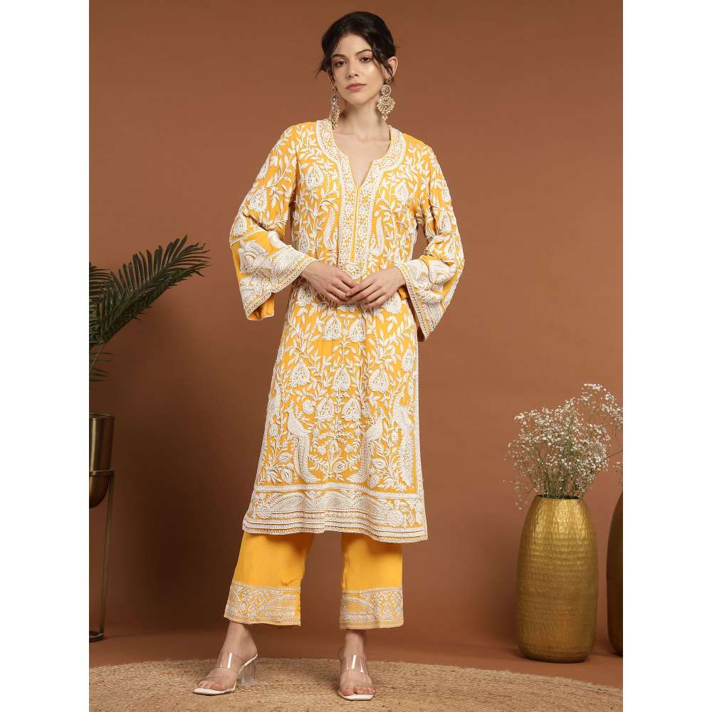 RIRASA Mohish Georgette Yellow Kurta with Pant and Dupatta (Set of 3)