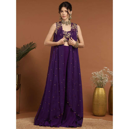 RIRASA Amrit Georgette Purple Bustier with Sharara and Cape (Set of 3)