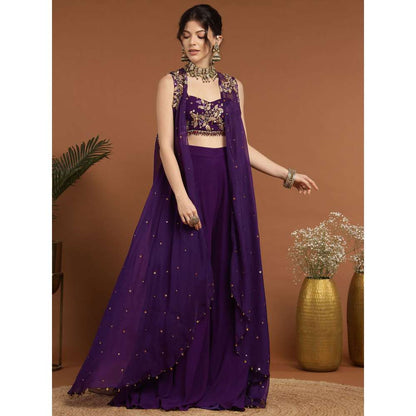 RIRASA Amrit Georgette Purple Bustier with Sharara and Cape (Set of 3)