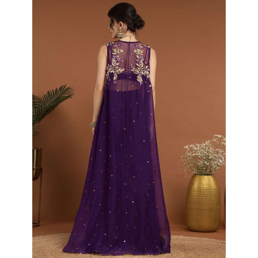 RIRASA Amrit Georgette Purple Bustier with Sharara and Cape (Set of 3)