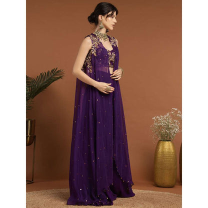 RIRASA Amrit Georgette Purple Bustier with Sharara and Cape (Set of 3)