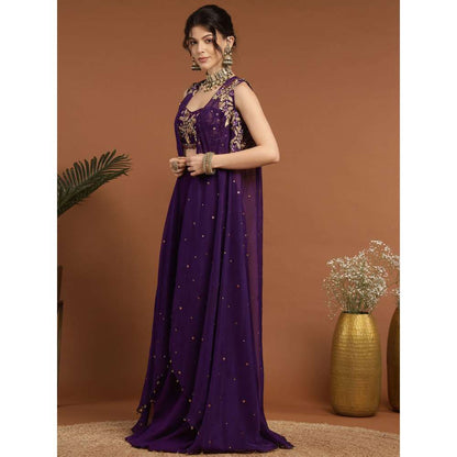 RIRASA Amrit Georgette Purple Bustier with Sharara and Cape (Set of 3)