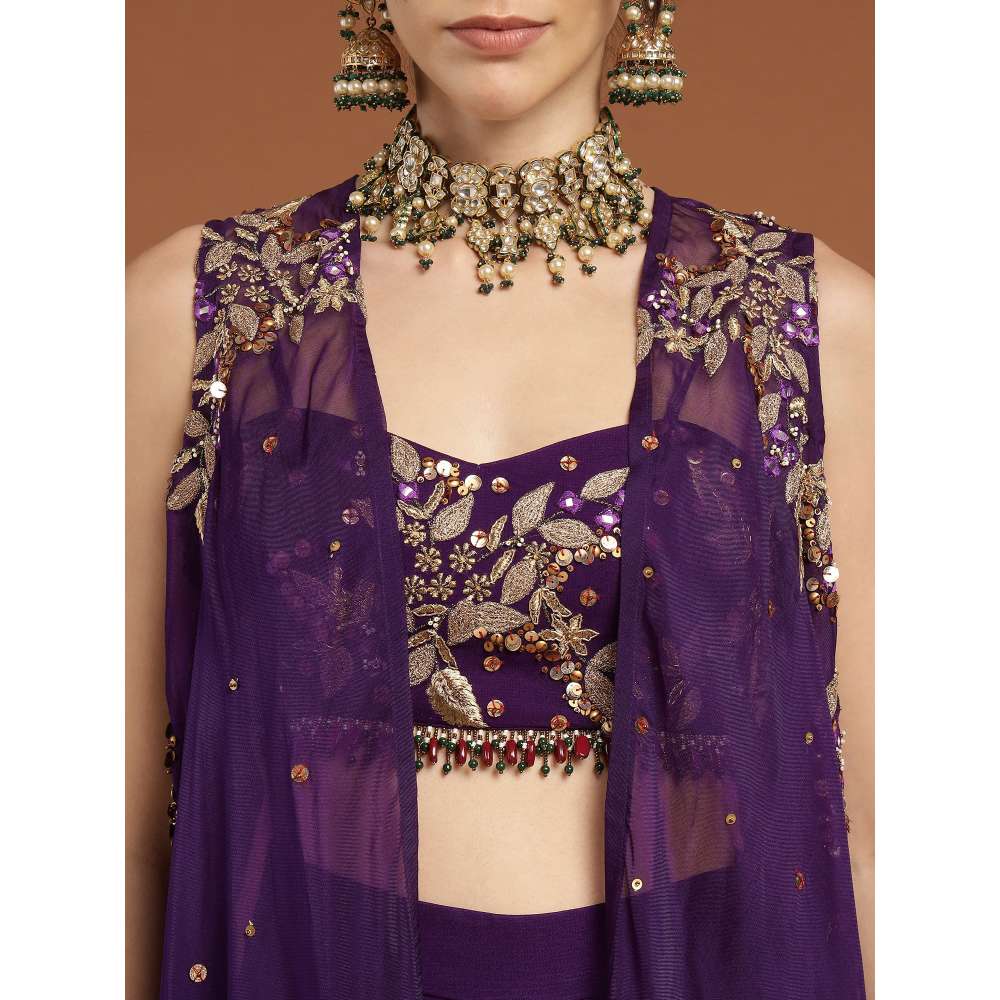 RIRASA Amrit Georgette Purple Bustier with Sharara and Cape (Set of 3)